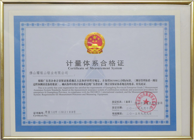 Measurement System Qualification Certificate